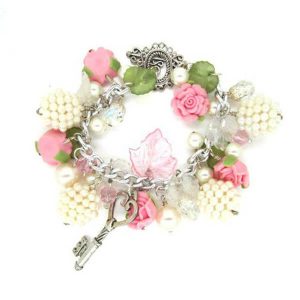 Floral pearl charm vintage bridal bracelet AG131