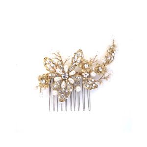 Antique gold and pearl wedding hair comb CA117