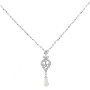 Art Deco 1920s style  freshwater pearl crystal drop pendant bridal necklace