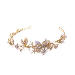 Floral extravaganza gold crystal pearl vintage bridal headband Tiara BD044