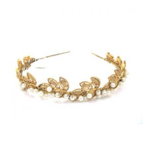 gold pearl leaf wedding headband