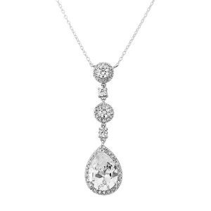 Long crystal drop pendant silver crystal wedding necklace