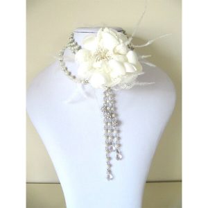 PEARL wedding choker DETACHABLE flower CE106