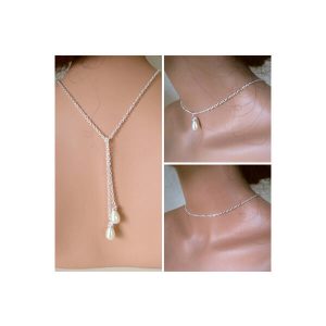 Pearl backdrop necklace wedding bridal lariat vintage style