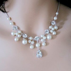 Pearl droplet Swarovski vintage wedding necklace AF206