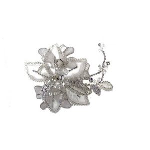 Silver beaded floral wedding bridal hair comb