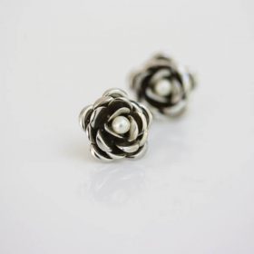 Pearl rose wedding earrings