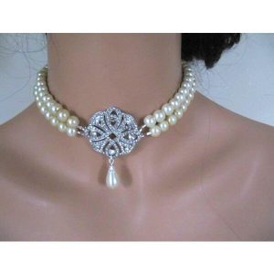 Victorian style choker bridal necklace pearl wedding necklace