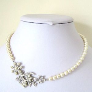 Vintage leaf pearl bridal necklace AF167