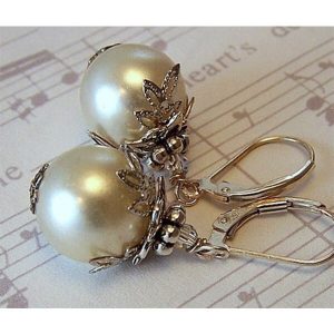 Vintage pearl sterling silver bridal wedding earrings AG124