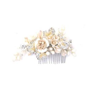 Vintage rose romance cream ivory freshwater pearl wedding hair comb