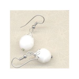 Winter white berry bead vintage bridal earrings AG123